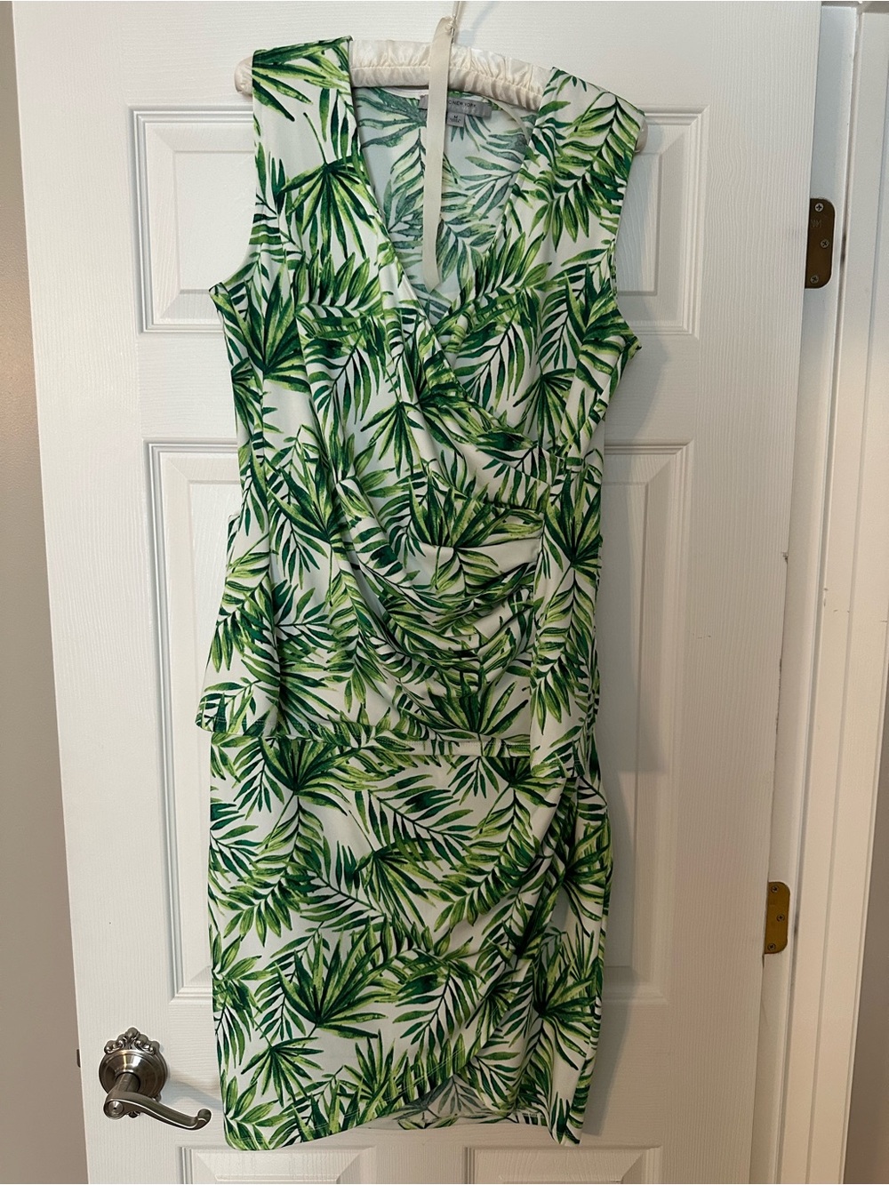 Sleeveless White with Green Palm-Leaf Print 2 piece outfit.